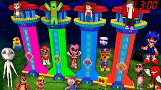 Scary MONSTERS vs ALL Paw Patrol Security Houses Minecraft Maizen JJ and Mikey SONIC MAN FROM WINDOW