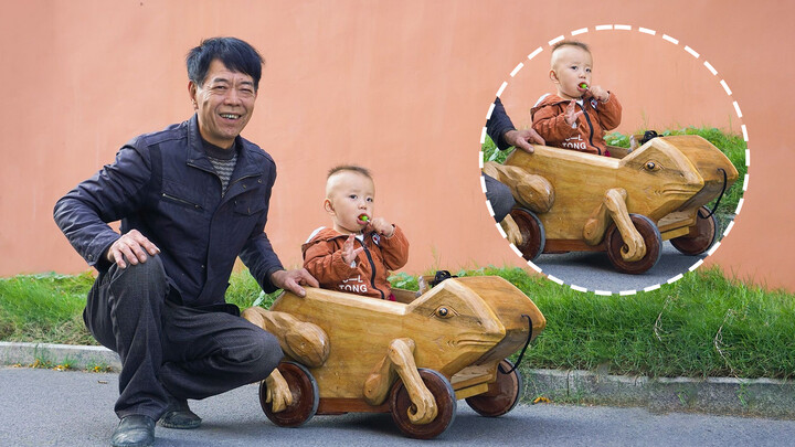 The handmade frog-shaped toy car can leap