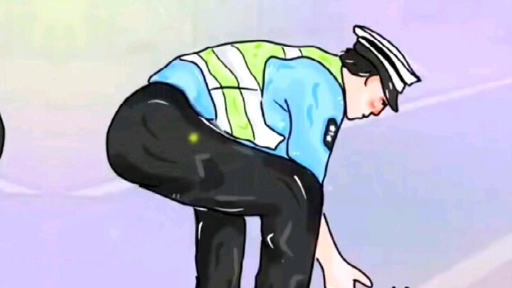A traffic police officer carefully picked up a little kitten running around in the middle of the roa