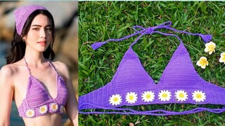 สอนถักเสื้อบิกินี่แบบง่ายๆสำหรับมือใหม่|How to Easy Crochet a Bikini Top for beginner