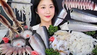 [ONHWA] The chewing sound of squid sashimi and spotted mullet!