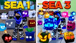 GIREI 300 FRUTAS NO SEA 1 VS SEA 2 VS SEA 3 NO BLOX FRUITS!