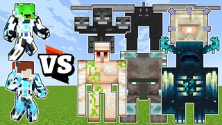Hi-Tech JJ and Mikey Maizen vs Minecraft Boss Mobs