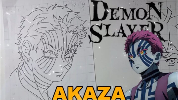 menggambar akaza dari anime demon slayer