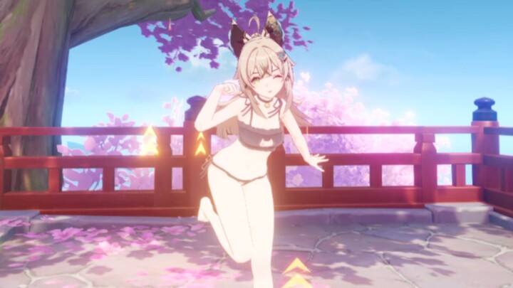 Kira-kira in a cat-themed swimsuit—so cute!