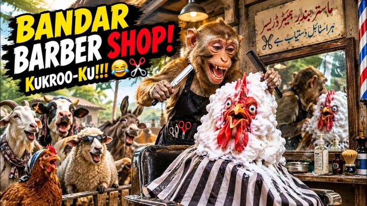 **😂🐒 Bandar Bana Barber! Murga Ka Haircut Bana Foam Disaster 🤣✂️ | Funny Animal
