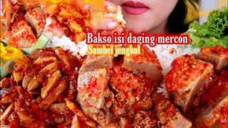 ASMR BAKSO ISI DAGING MERCON SAMBEL JENGKOL | ASMR MUKBANG INDONESIA