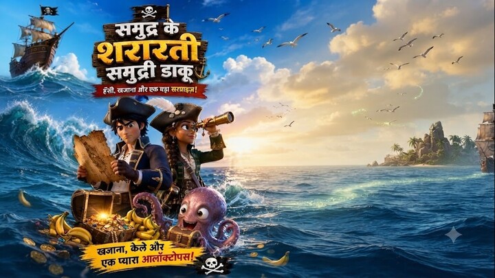 समुद्र के शरारती समुद्री डाकू 🏴‍☠️😂 | खजाना, केले और प्यारा ऑक्टोपस 🐙 | new cartoon video