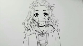 Cara menggambar anime NEZUKO dari film anime Kimetsu no Yaiba