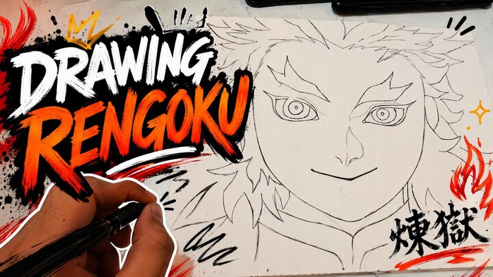 drawing a character from the anime Demon Slayer, namely Kyojuro Rengok