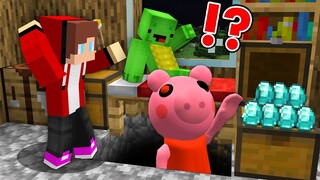 Giant PIGGY.exe Stealing Diamonds Under The Bed IN MINECRAFT - MAIZEN PARODY Baby JJ and Mikey