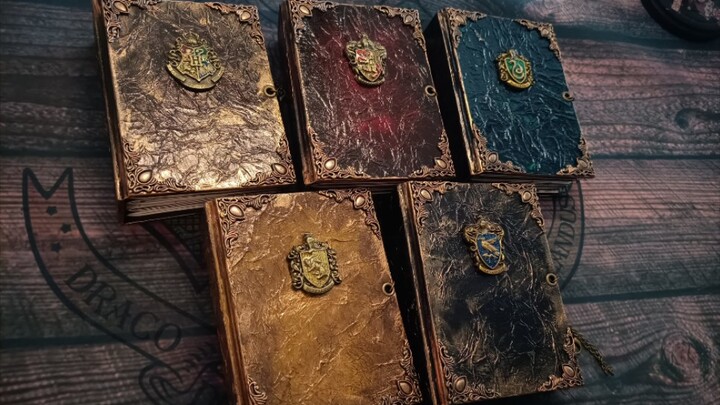 Harry Potter Hand Ledger Four Colleges Gryffindor Slytherin Hufflepuff Ravenclaw junkjournal Simple 