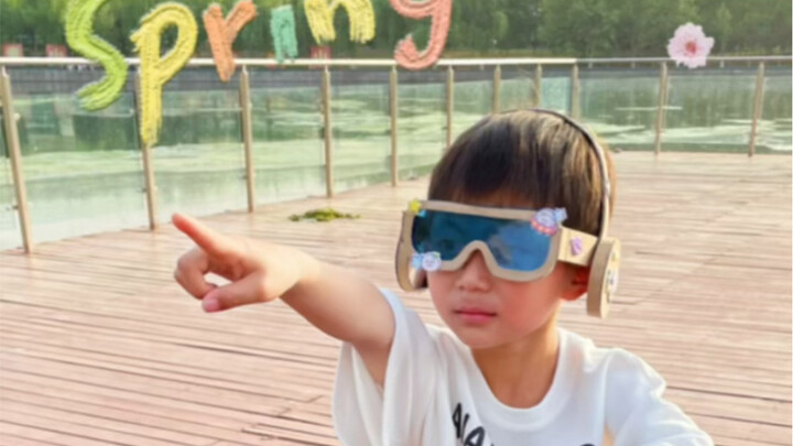 自制五彩眼镜帽，周末带娃去公园里寻找春天
