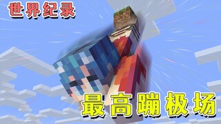 我的世界：mc世界纪录，300格高的天然蹦极场，自带落地水