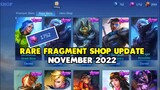 UPCOMING SKINS IN " RARE FRAGMENTS SHOP " IN NOVEMBER 2022 || RARE FRAGMENTS SHOP UPDATE || MLBB