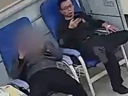 The auxiliary police officer who was getting an IV drip shot up at the sound of the verification cod