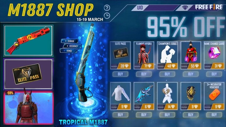 TROPICAL PARROT M1887 RETURN | UPCOMING EVENT IN FREE FIRE | WHITE T-SHIRT | FIRE FIRE NEW EVENT
