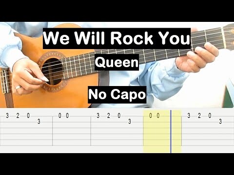 We Will Rock You Guitar Tutorial No Capo (Queen) Melody Guitar Tab Guitar Lessons for Beginners
