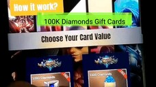 ฟรีเพชรในเกม Mobile Legends | 100K Diamonds Gift Cards ADD