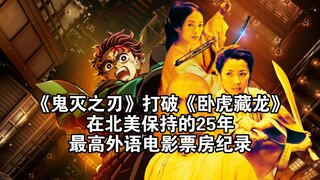 《鬼灭之刃》打破《卧虎藏龙》在北美保持的25年最高外语电影票房纪录
