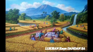 LUKISAN LUKISAN PANEN PADI YANG CERAH INDAH PENUH KEDAMAIAN Karya Dandan SA