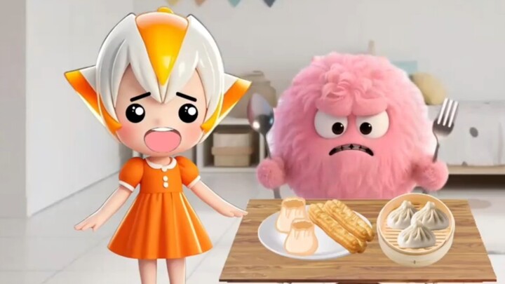 The little monster likes to eat ketchup