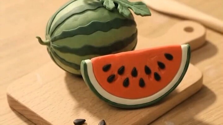 超可爱的黏土西瓜 🍉🌿｜迷你黏土艺术
