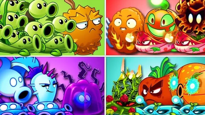 PvZ 2 Challenge - 4 Plant Teams: Pea x Flame x Shadow x Shock - Who Will Win?