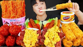 ASMR MUKBANG 직접 만든 치즈 토스트 치즈스틱 불닭볶음면 치킨먹방! & 레시피 FIRE NOODLES AND CHEESE TOAST EATING SOUND!