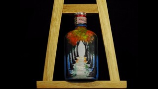 Cara melukis di botol kaca dengan cat acryliic | Forest acrylic painting for beginners