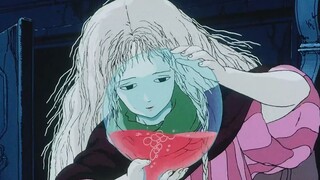 The girl found a favorite glass bottle and filled it with water under the fountain in the city.