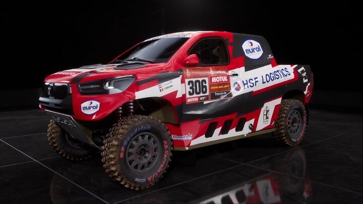Car Toyota GR Hilux IMA in Dakar Desert Rally. Overdrive Toyota