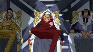 Akainu Admiral of the strongest  a lava punch to destroy the White Bearded pirates and allies