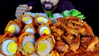 TOMATO CHICKEN BHUNA, EGG CHOP, SPICY GRAVY, RICE, SALAD, CHILI EATING | MUKBANG ASMR | #LiveToEATT