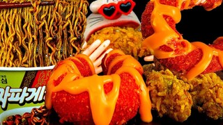 ASMR MUKBANG Chetos Kielbasa Sausage & Black Bean Noodle & Potato Chicken Eating Show!