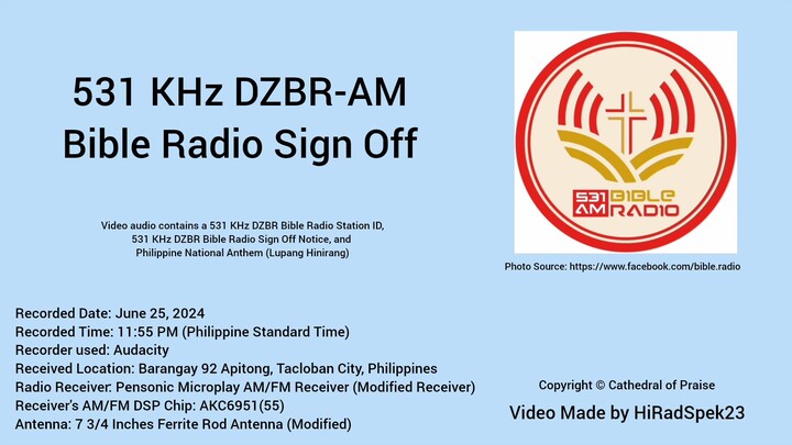 531 KHz DZBR-AM Bible Radio Manila / Tanauan, Batangas Sign Off