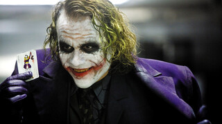 Classic film scenes of Heath Ledger clown