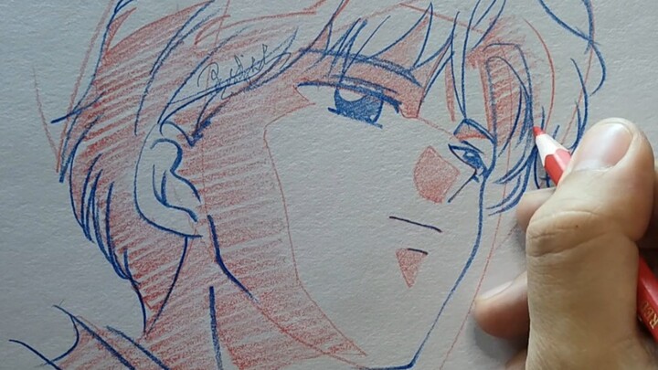 Toàn bộ quá trình vẽ tay các nhân vật anime với âm thanh gốc màu đỏ và xanh