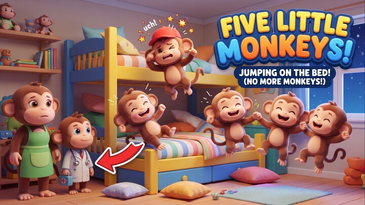 五只小猴子 Five Little Monkeys 经典英文儿歌 ｜ 超萌3D动画，宝宝学数数与安全教育