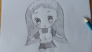 วาดรูปอนิเมะ จิบิ Chibi ใส่ชุดเมด น่ารัก ๆ