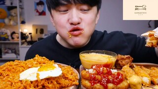 Mukbang nem rán với mì cay p1 #anngon