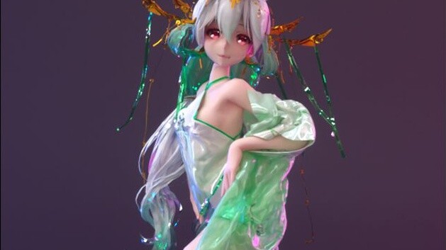 MD Fabric MMD "Little Deer Collision" pakaian hijau suara lemah Rendering C4D OC (layar vertikal)