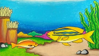 Cara menggambar dan mewarnai ikan || Menggambar ikan di laut