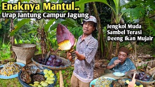 Mantap Full,. Urap Jantung Pisang Campur Jagung, Jengkol Muda, Deeng Jaer, Masakan Kampung