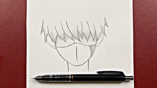 Easy anime drawing | how to draw a sad boy wearing a mask easy step-by-step