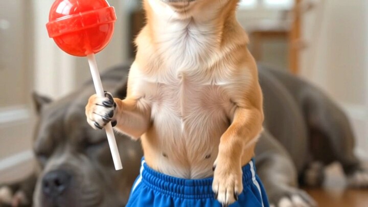 🐶 小狗狗给大狗狗喂棒棒糖 😂🍭