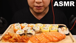 ASMR EATING SALMON SASHIMI AND SUSHI PARTY