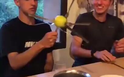 "The waiter said as long as the apple doesn't fall, we can get a free meal."
