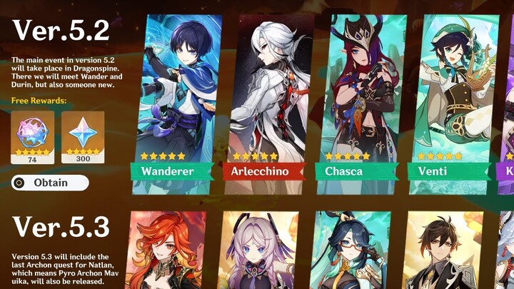 ALL BANNERS FROM 5.1 TO 5.3! Mavuika, Arlecchino, Liyue Chronicled Wish - Genshin Impact