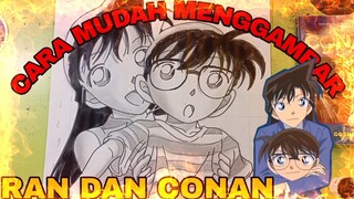 cara mudah menggambar anime detektif Conan dan ran
